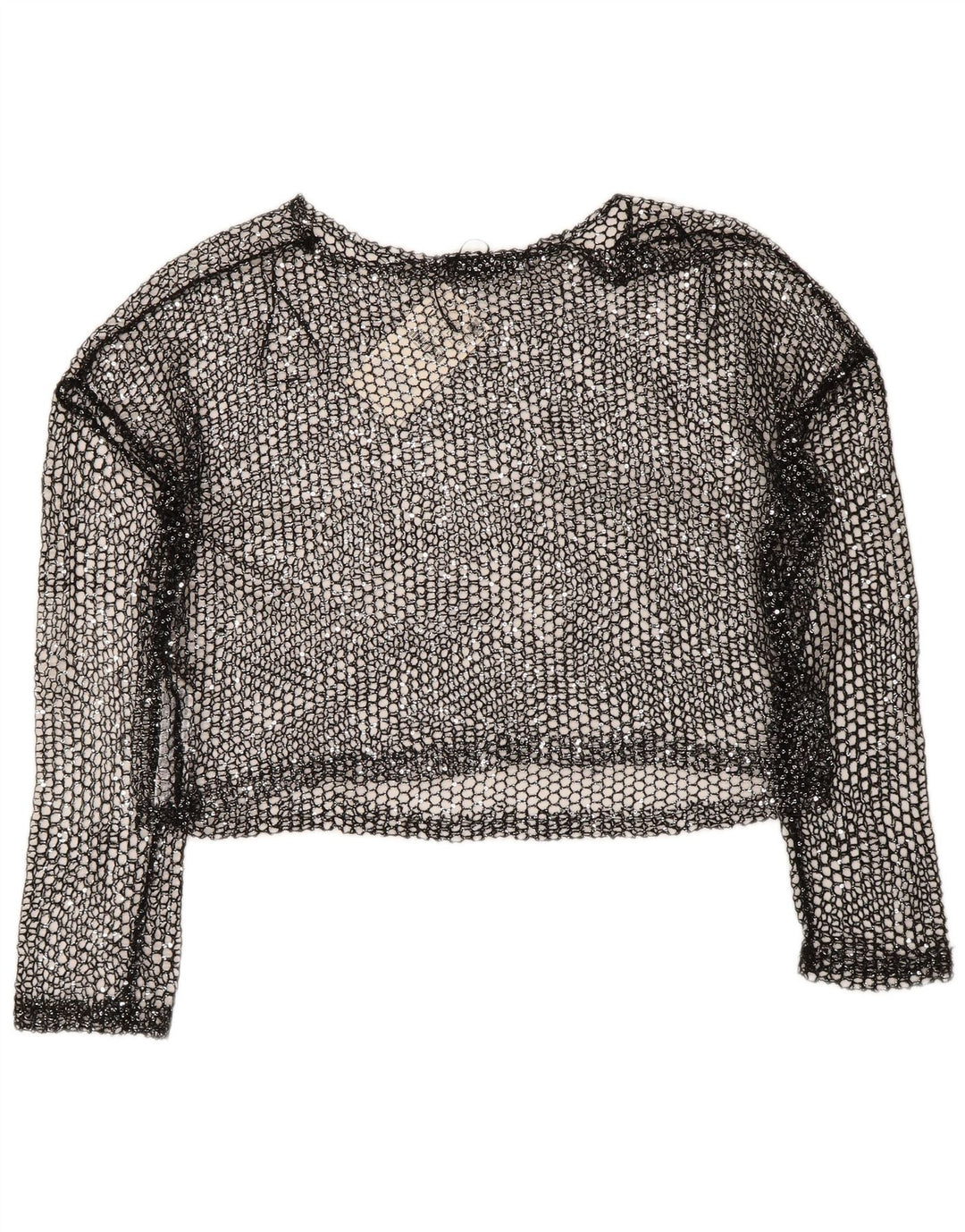 Zara Damen Übergroßes Häkel-Crop-Top UK 14 Large Schwarz Polyester