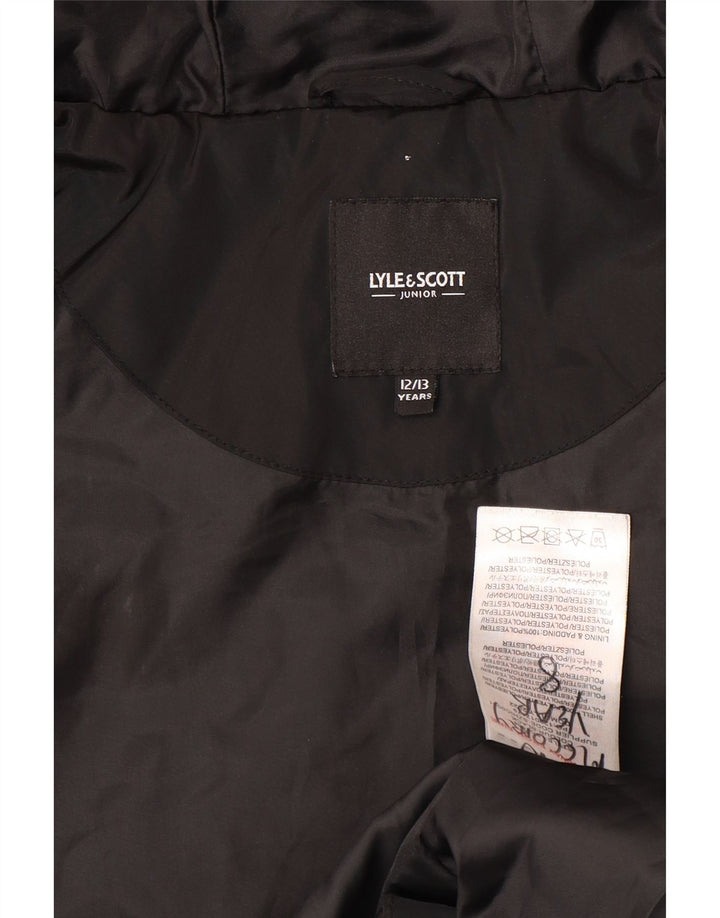 Lyle & Scott Wattierte Jungenjacke mit Kapuze, 12–13 Jahre, schwarzes Polyester