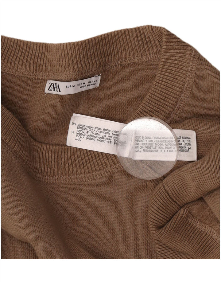 Zara Herren-Pullover mit Rundhalsausschnitt, mittelbraune Baumwolle