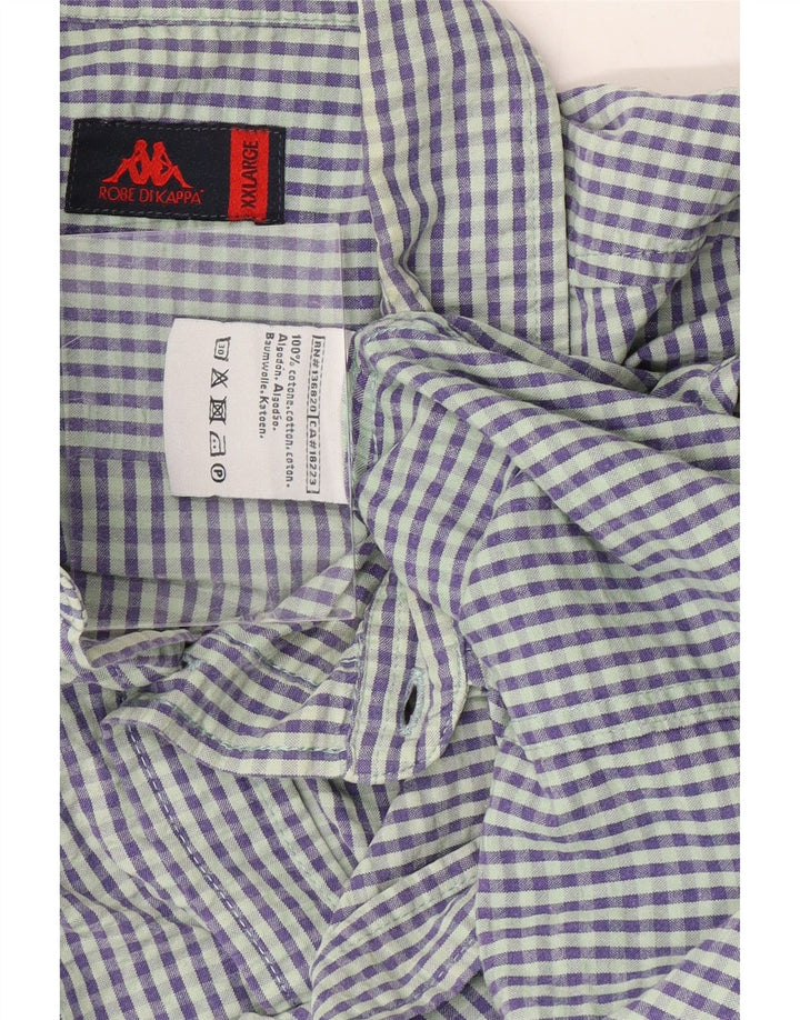 KAPPA Mens Short Sleeve Shirt 2XL Blue Check Cotton Vintage Kappa and Second-Hand Kappa from Messina Hembry 