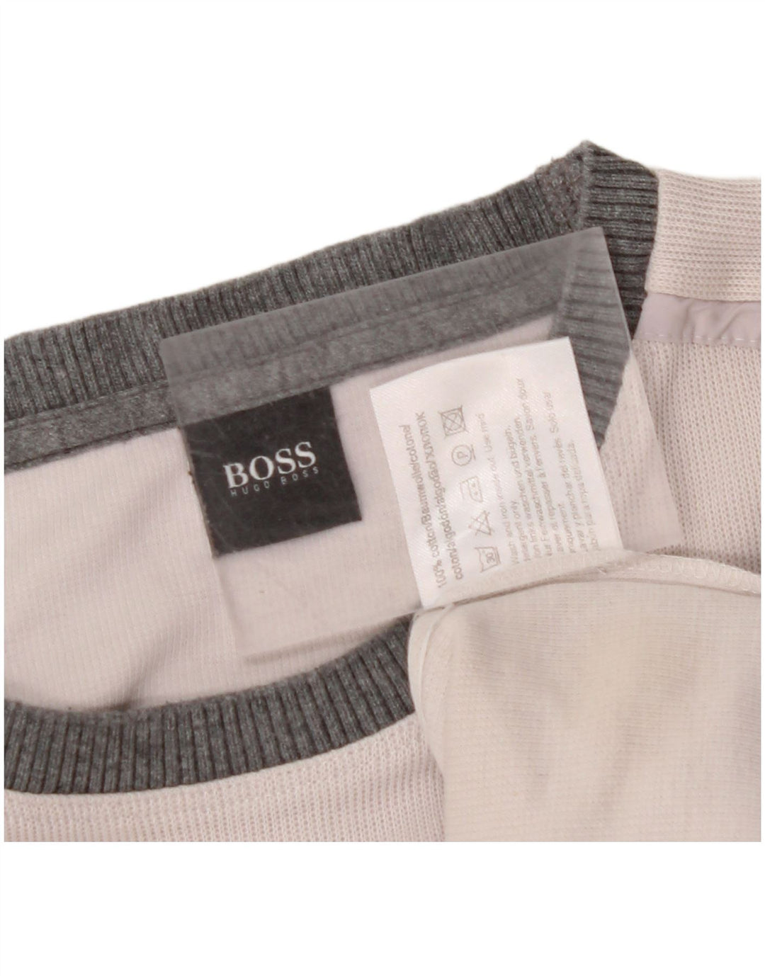 HUGO BOSS Herren-Top, langärmelig, XL, gebrochenes Weiß, Colourblock-Baumwolle