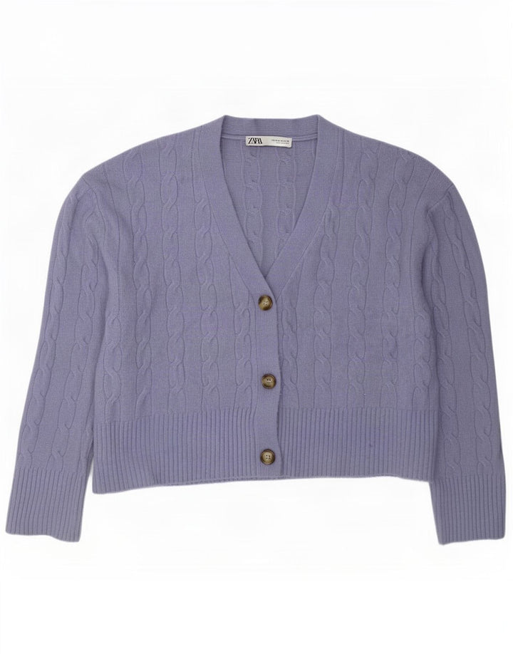 Zara Damen-Cardigan-Pullover UK 14 Mittellila Polyester