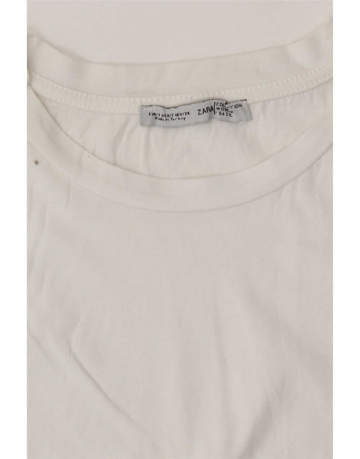 Zara Damen Grafik-T-Shirt Top UK 10 Small Weiß