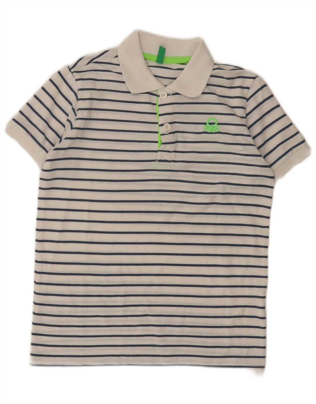 Benetton Poloshirt für Jungen, 8–9 Jahre, groß, weiß gestreift, Polyester