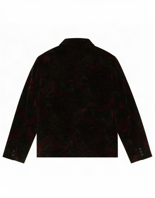 Vintage Damen 3-Knopf-Samt-Blazerjacke UK 14 Großes schwarzes Paisleymuster