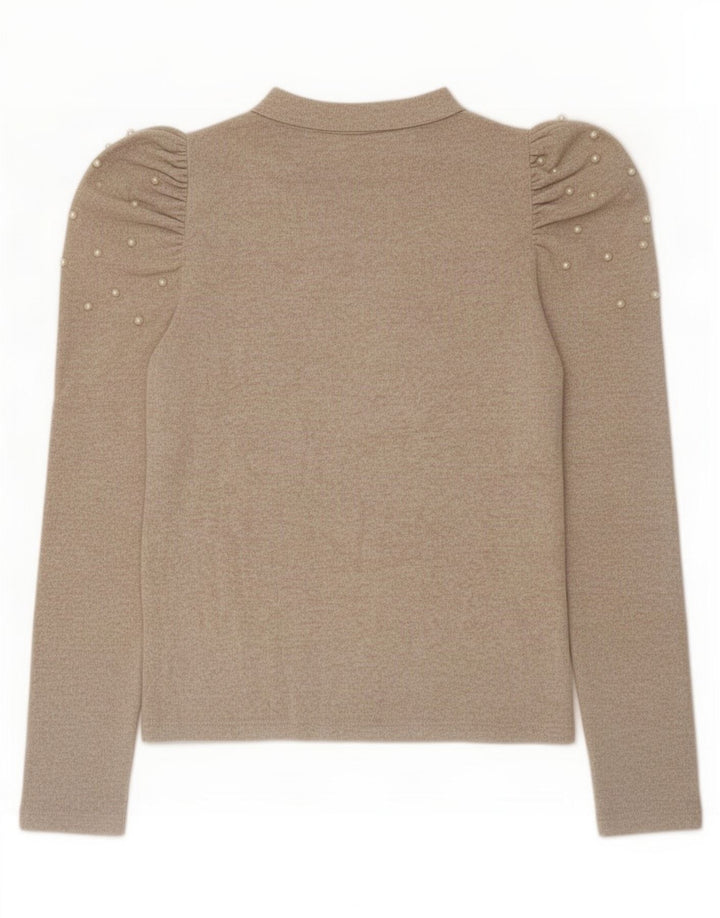 Zara Damen Top Langarm UK 12 Mittelbeige meliert