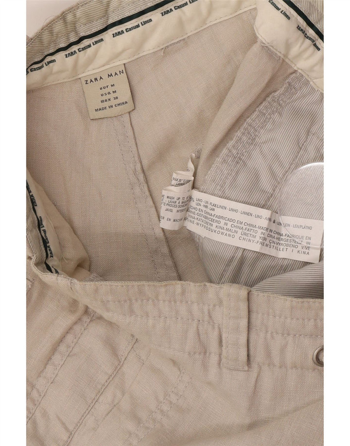 Gerade Chino-Hose für Herren von Zara, Größe M, W38, L30, Beige, Leinen