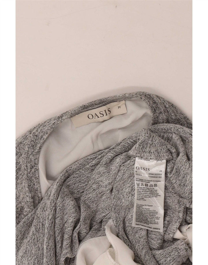 Oasis Damen Top Langarm UK 12 Mittelgrau meliert Viskose