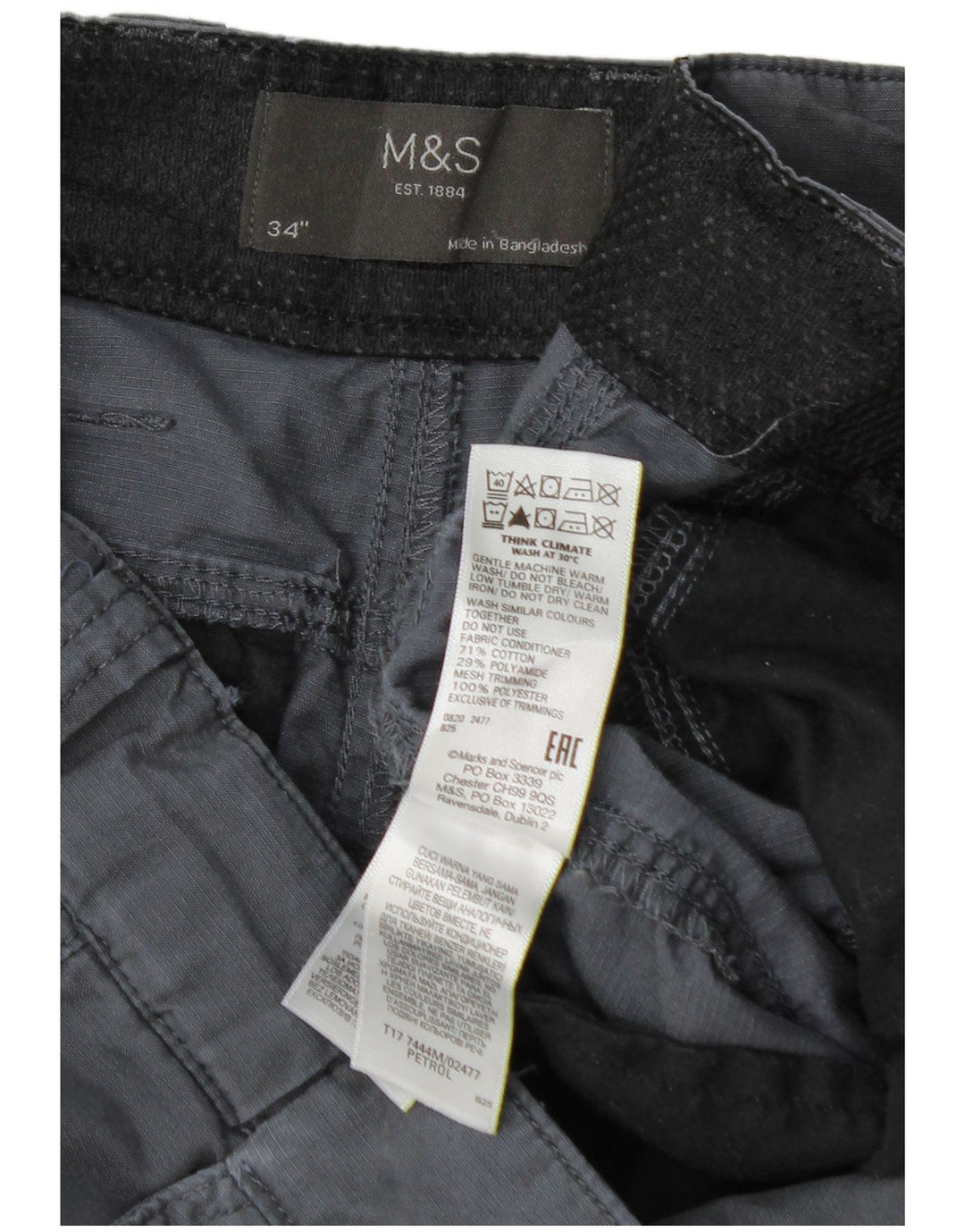 Marks & Spencer Herren Cargoshorts W34 Large Grau Baumwolle