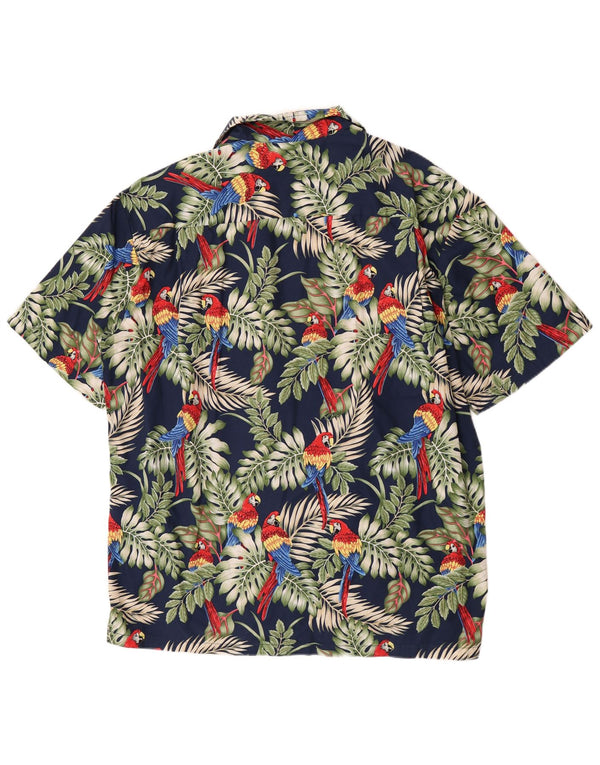 Vintage Herren Hawaii-Kurzarmhemd XL Marineblau mit Blumenmuster aus Baumwolle