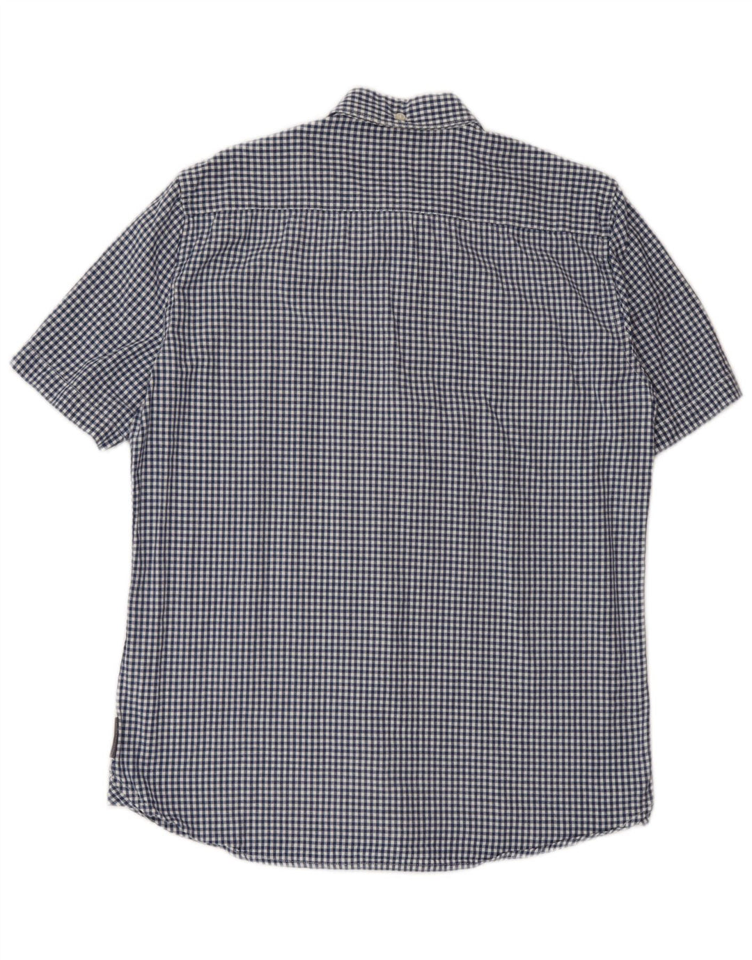 French Connection Herren-Kurzarmhemd aus mittelblauer Gingham-Baumwolle in Marineblau