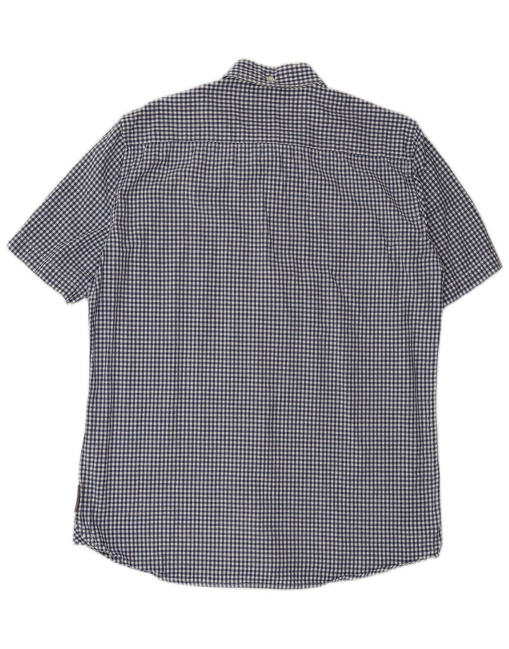 French Connection Herren-Kurzarmhemd aus mittelblauer Gingham-Baumwolle in Marineblau