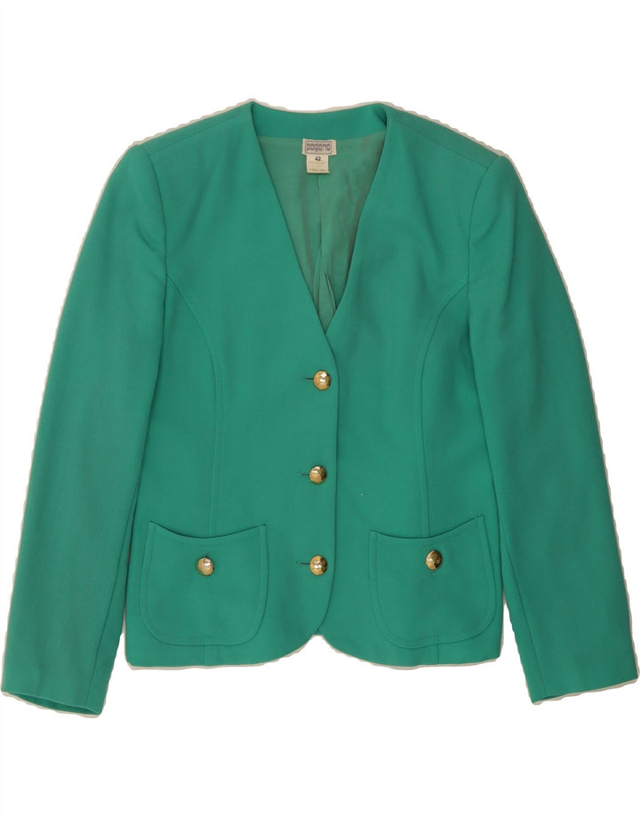 VINTAGE Womens 3 Button Blazer Jacket IT 42 Medium Green Viscose Vintage Vintage and Second-Hand Vintage from Messina Hembry 