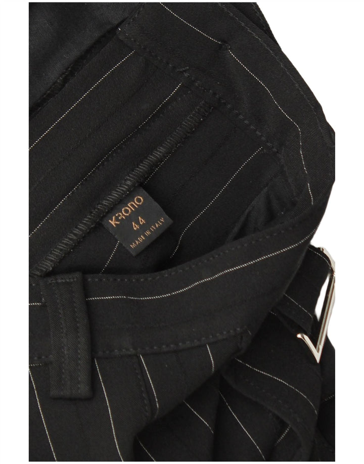 VINTAGE Gerade Chinohose für Damen IT 44 Mittel W30 L32 Schwarz gestreift