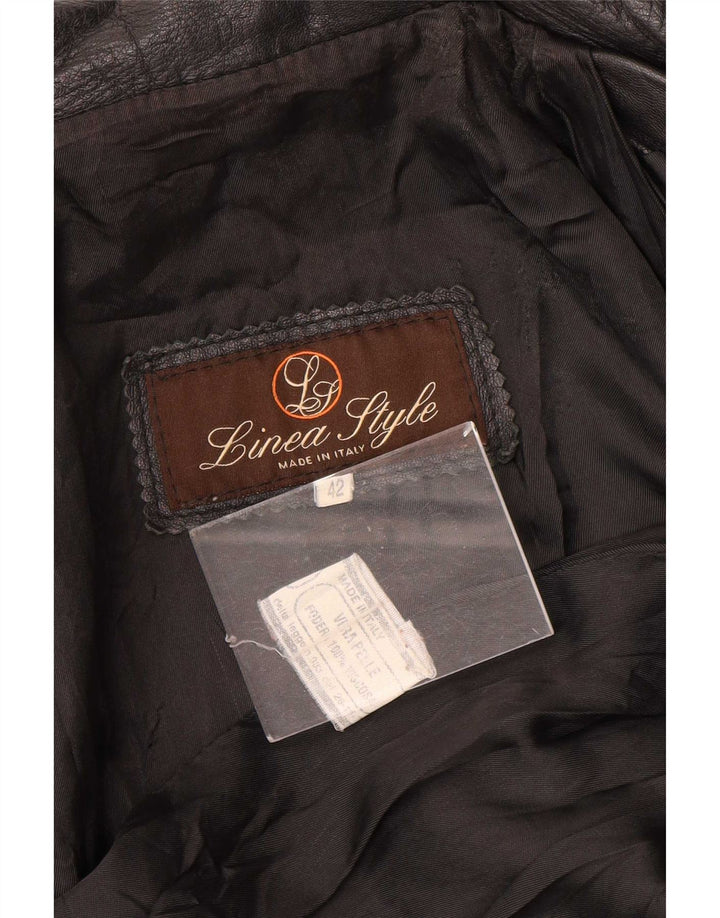 Vintage Damen Ledermantel IT 42 Medium Schwarz