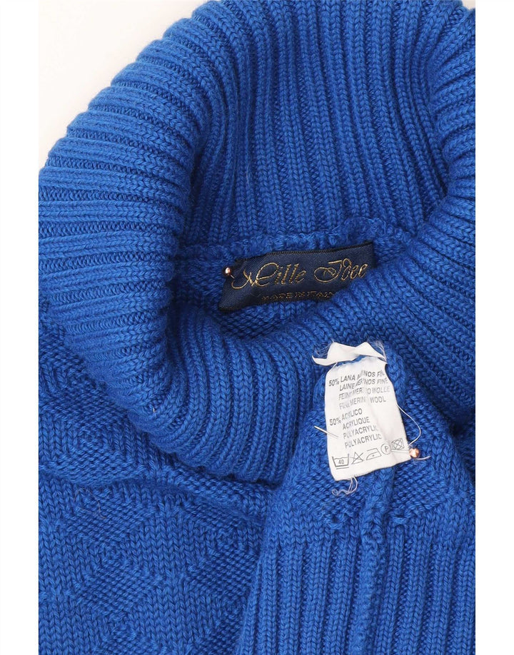 Vintage Damen Rollkragenpullover Pullover UK 14 Mittelblaue Wolle