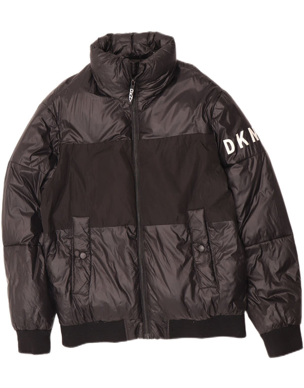 Dkny Herren Grafik-gepolsterte Jacke UK 38 Mittelschwarzes Colourblock-Nylon