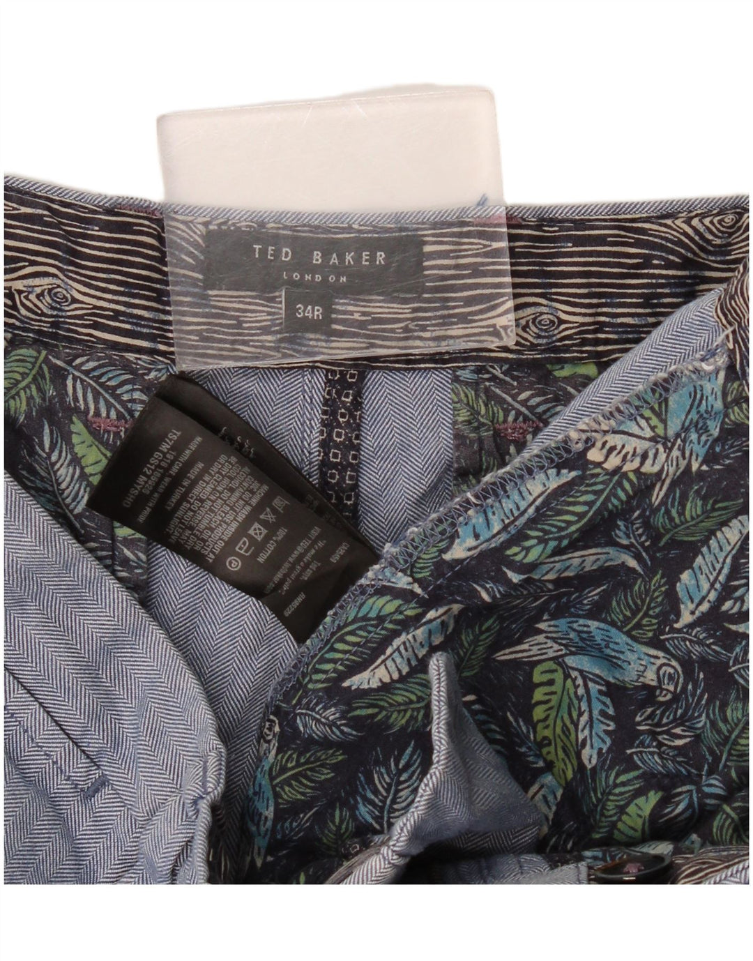 Ted Baker Herren-Chinoshorts, W34, groß, blaue Fischgräten-Baumwolle