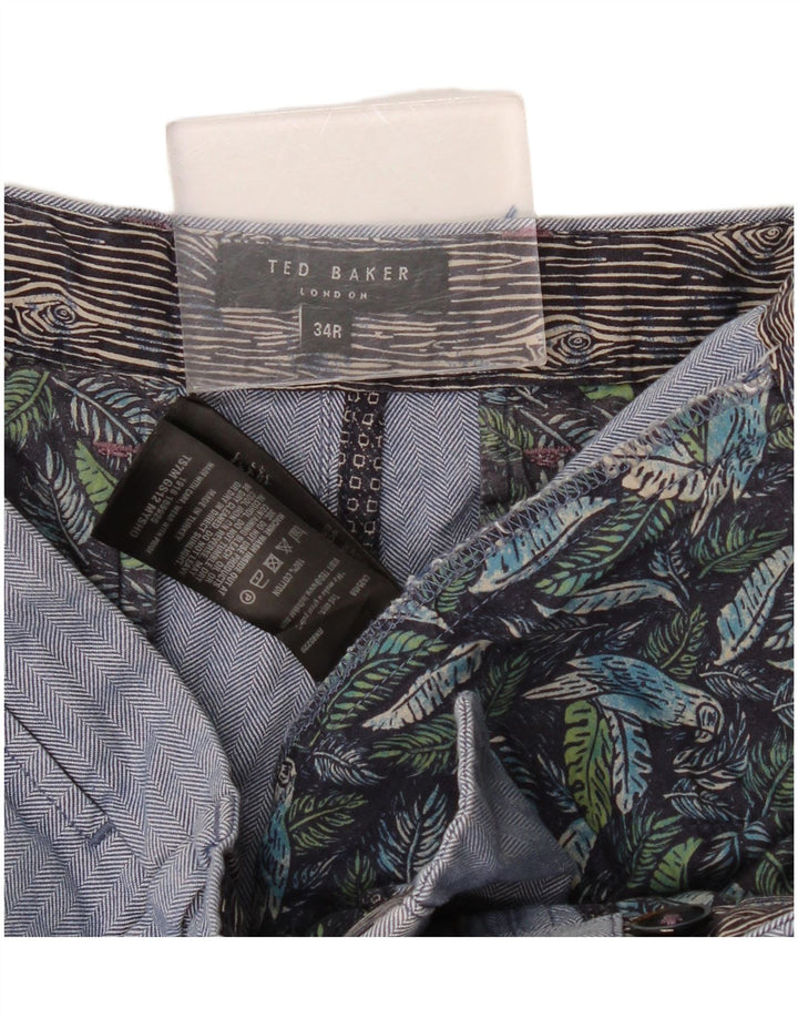 Ted Baker Herren-Chinoshorts, W34, groß, blaue Fischgräten-Baumwolle