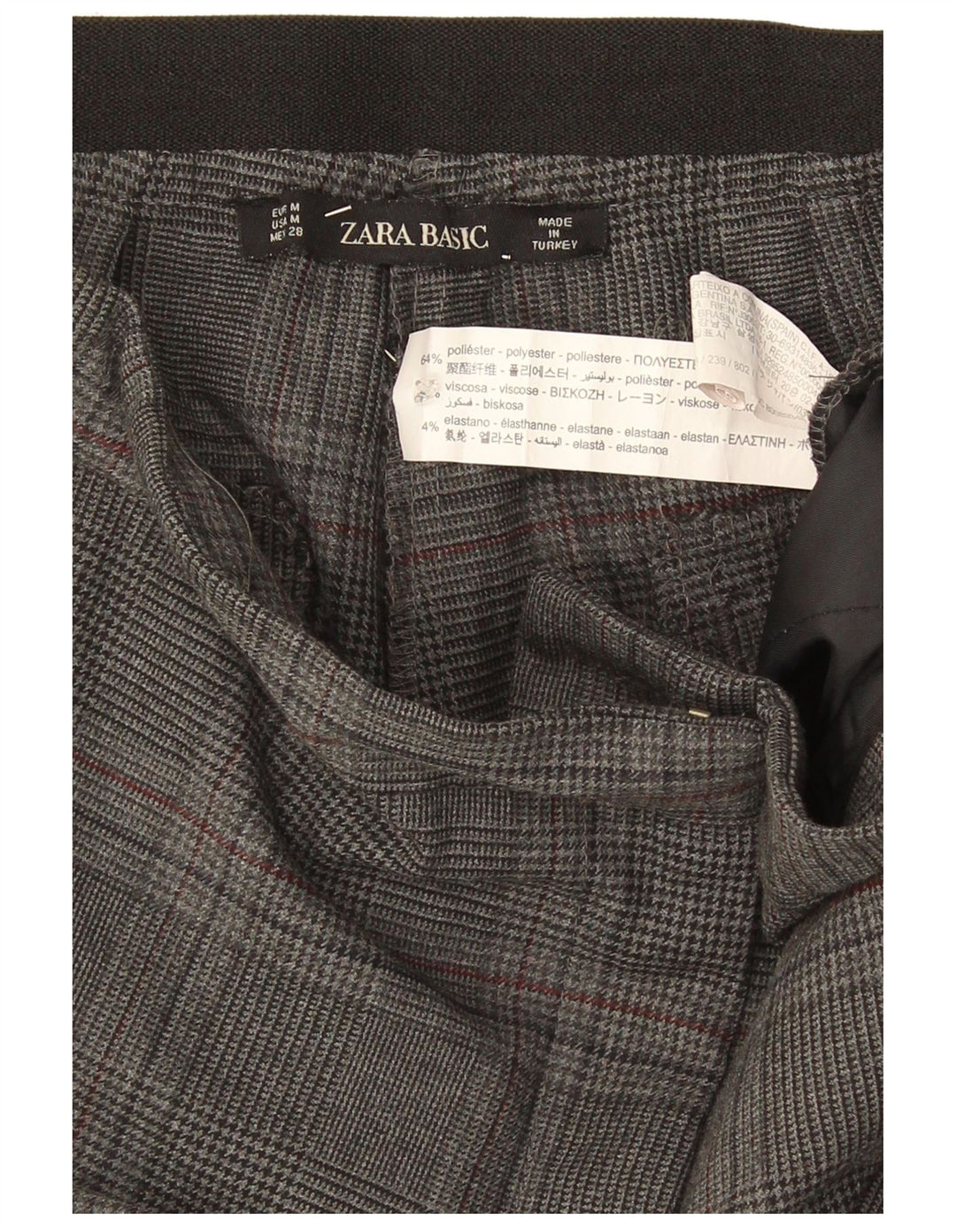 Zara Slim Chino-Hose für Damen, mittelgroß, W32, L26, grau kariertes Polyester