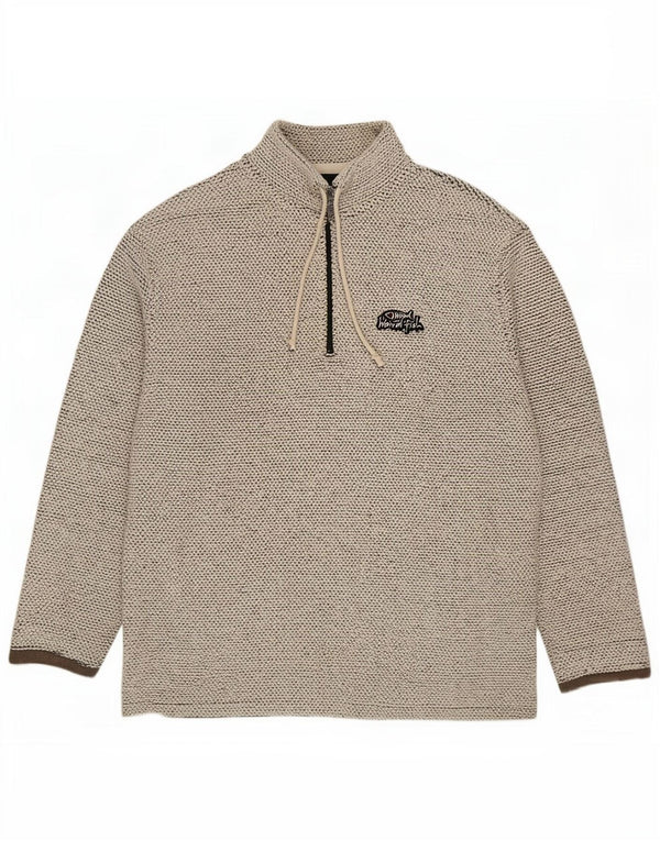 Weird Fish Mens Zip Neck Sweatshirt Jumper Medium Beige Cotton