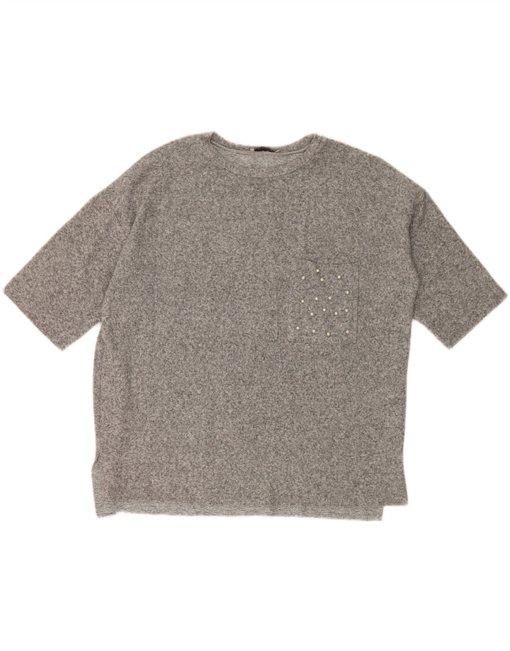 ZARA Womens Short Sleeve Sweatshirt Jumper UK 14 Medium Grey Flecked Vintage Zara and Second-Hand Zara from Messina Hembry 