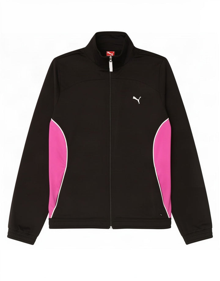 Puma Damen-Trainingsanzug-Top-Jacke, UK 14, groß, schwarzes Farbblock-Polyester