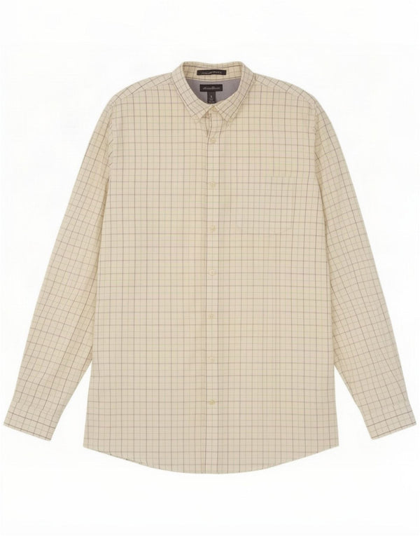 Eddie Bauer Mens Tall Relaxed Fit Shirt Large White Check Cotton