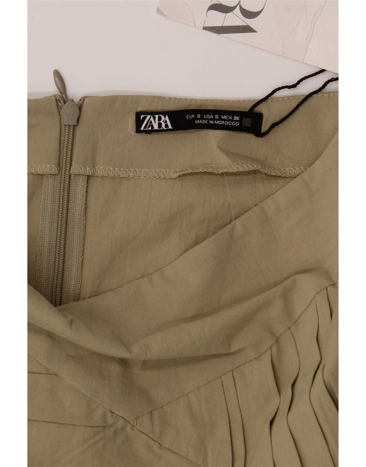 Zara Damen Minirock Small W26 Khaki Baumwolle
