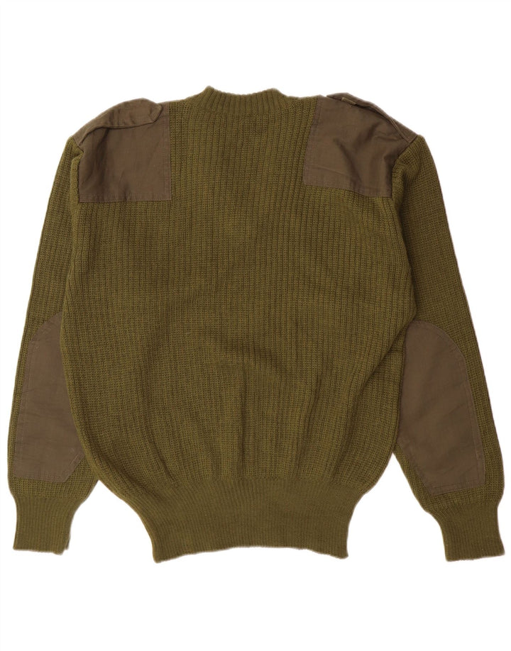 Vintage Herren-Pullover im Militär-Stil mit V-Ausschnitt, klein, Khaki, Farbblock