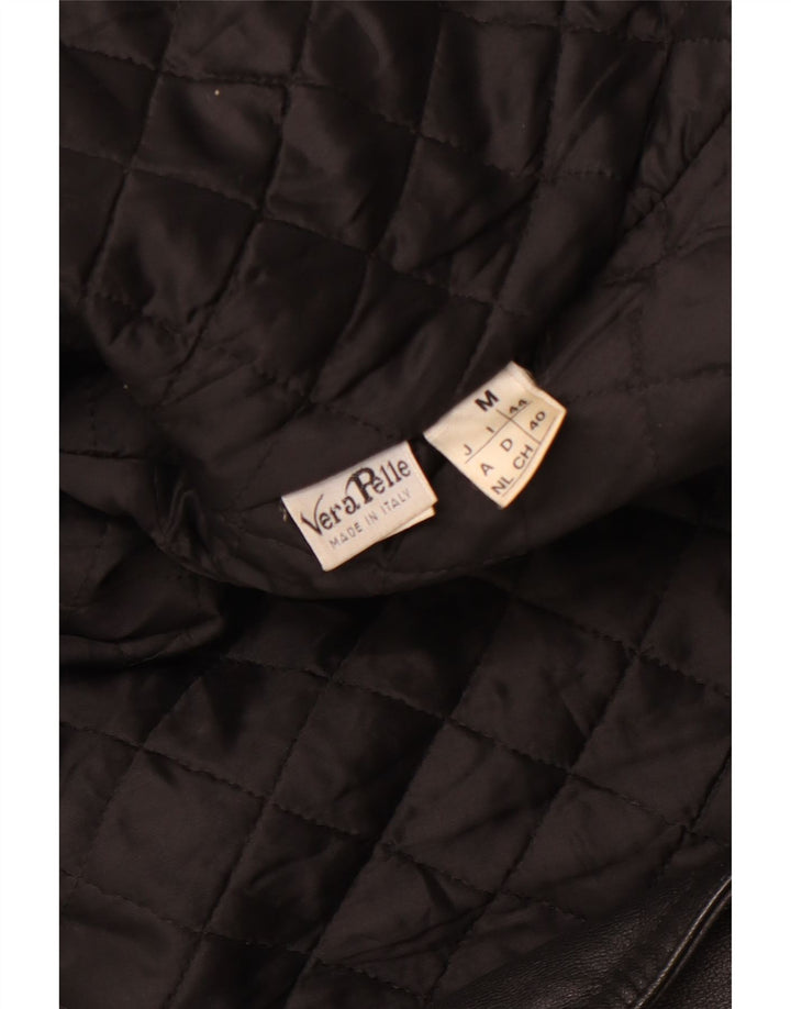 VINTAGE Damen Leder Bikerjacke UK 14 Mittelschwarzes Leder