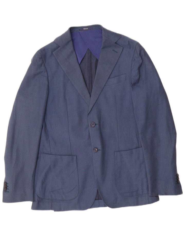 Boggi Herren 2-Knopf-Blazer mit normaler Passform IT 48 Mittelblaue Baumwolle
