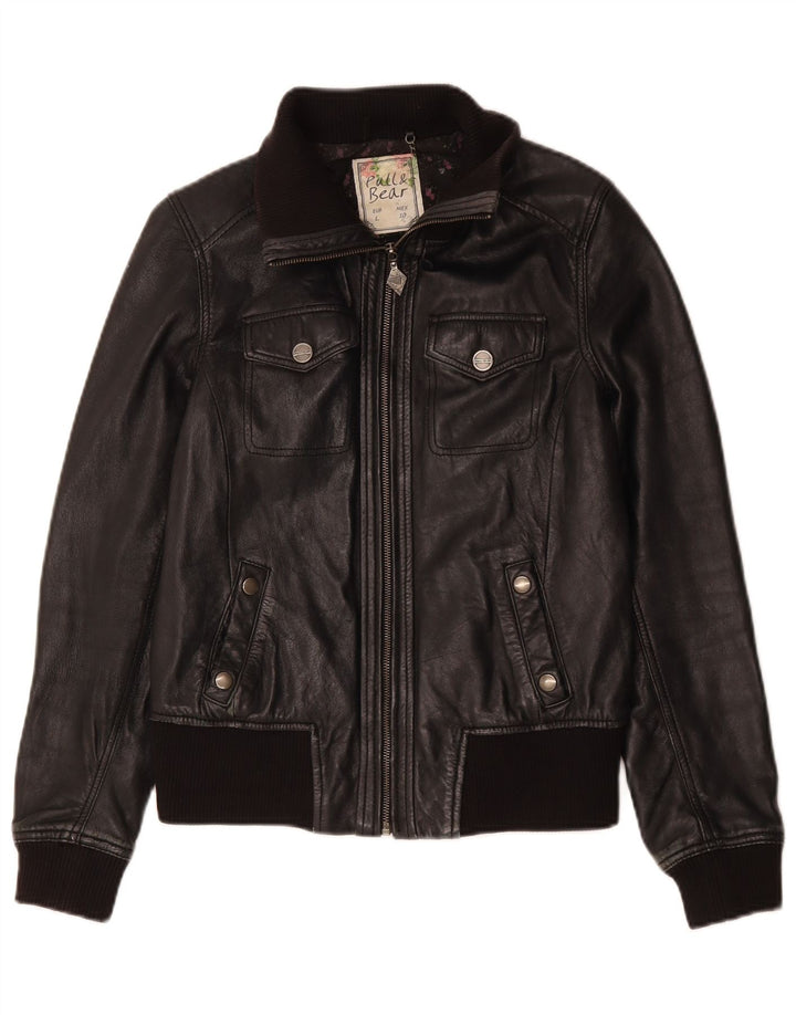 Pull & Bear Damen Lederjacke UK 14 Großes schwarzes Leder