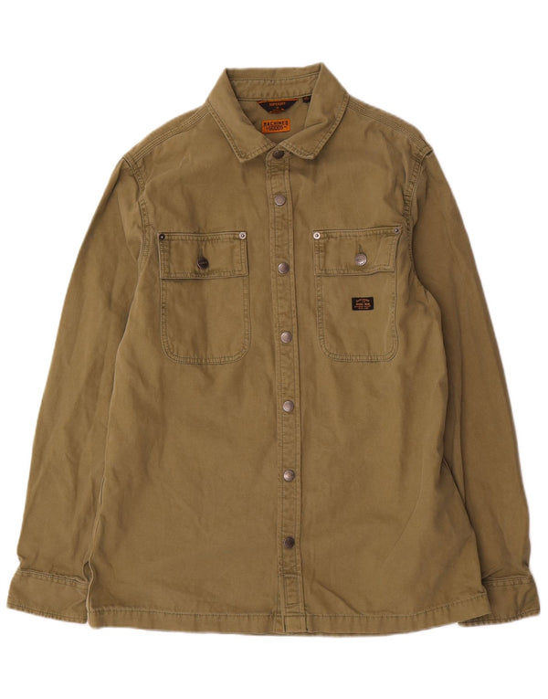 Superdry Herren-Overshirt-Hemd, große Khaki-Baumwolle