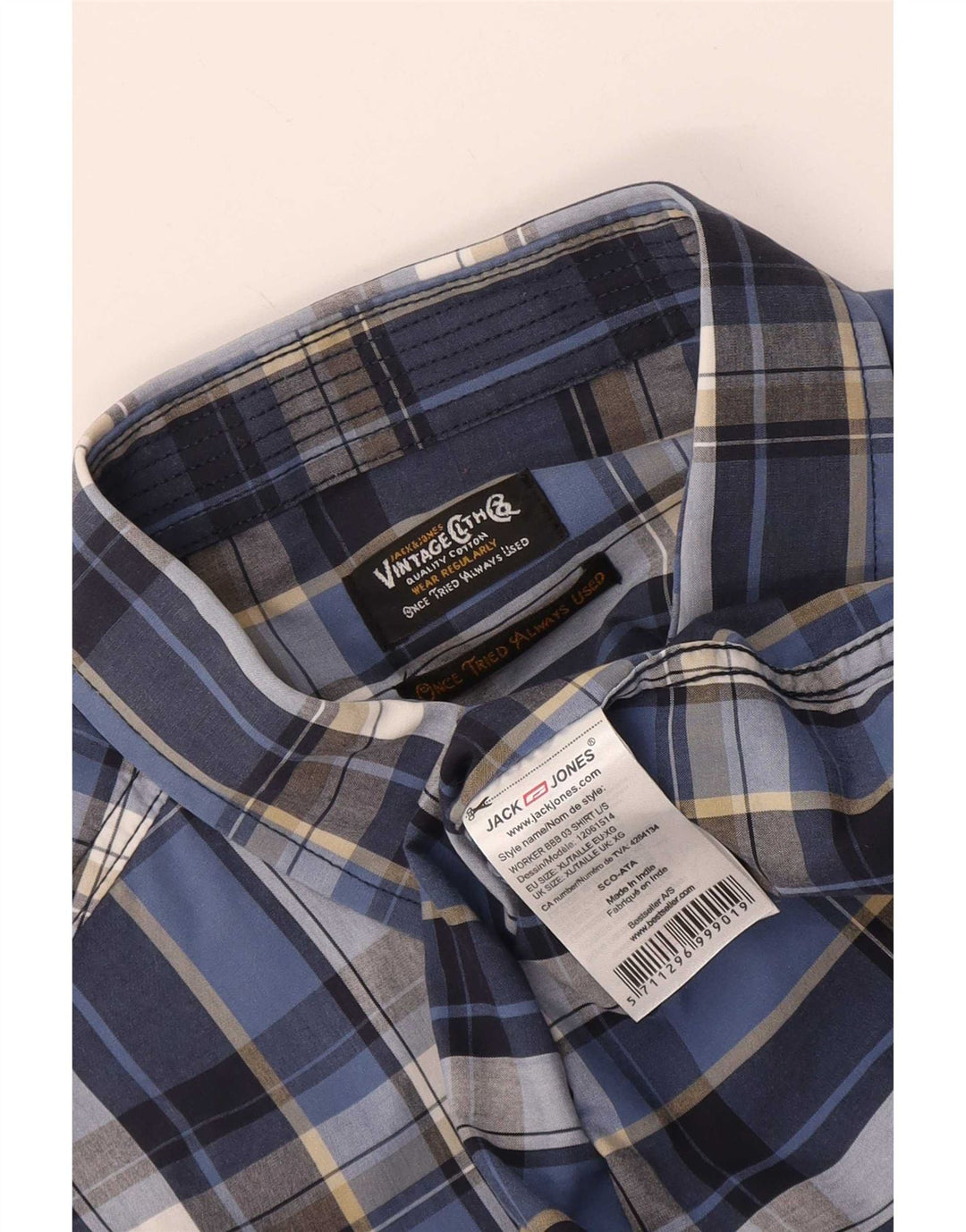 Jack & Jones Herrenhemd XL, blau kariert, Baumwolle