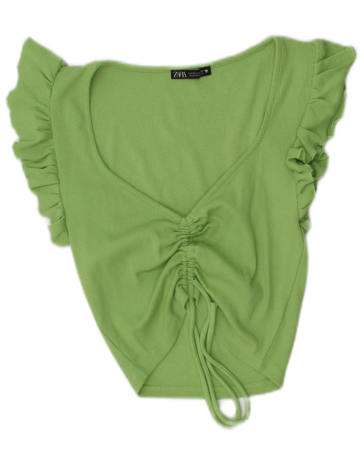 Zara Damen Crop Bluse Top UK 12 Mittelgrün