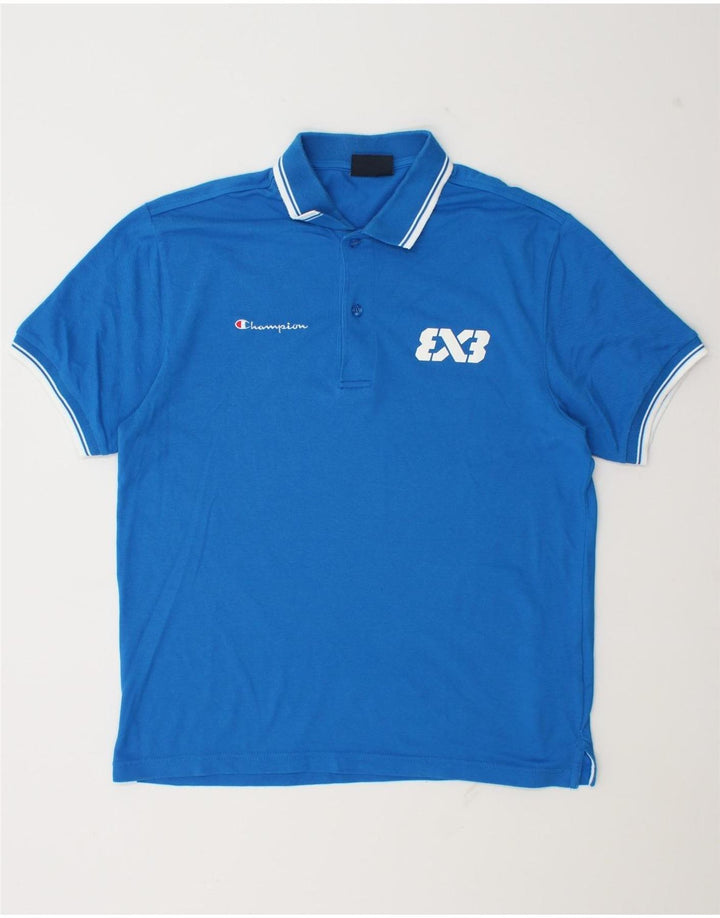 Champion Herren-Poloshirt mit Grafik, mittelblaue Baumwolle