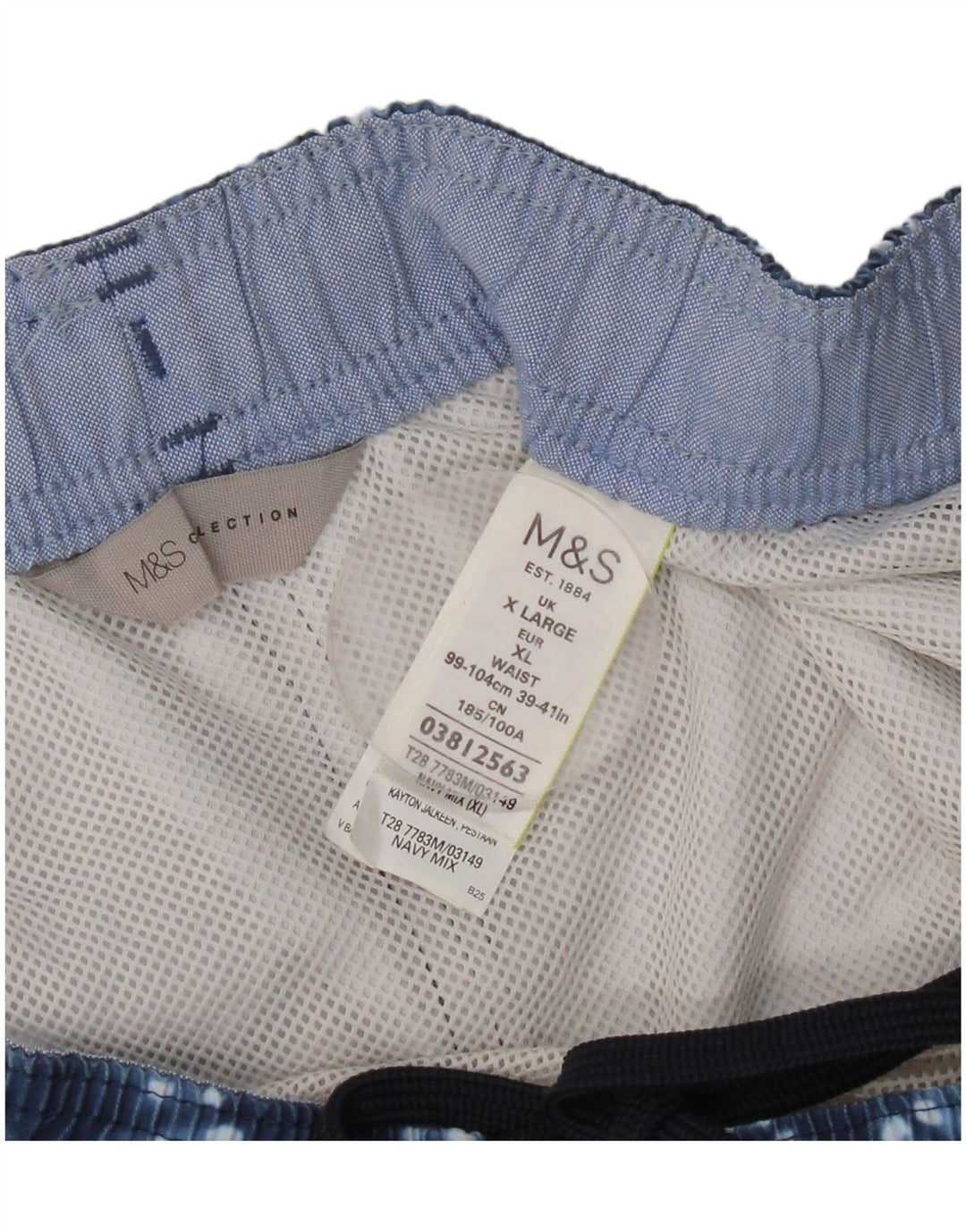 Marks & Spencer Herren-Badeshorts XL, blaues Batik-Polyester