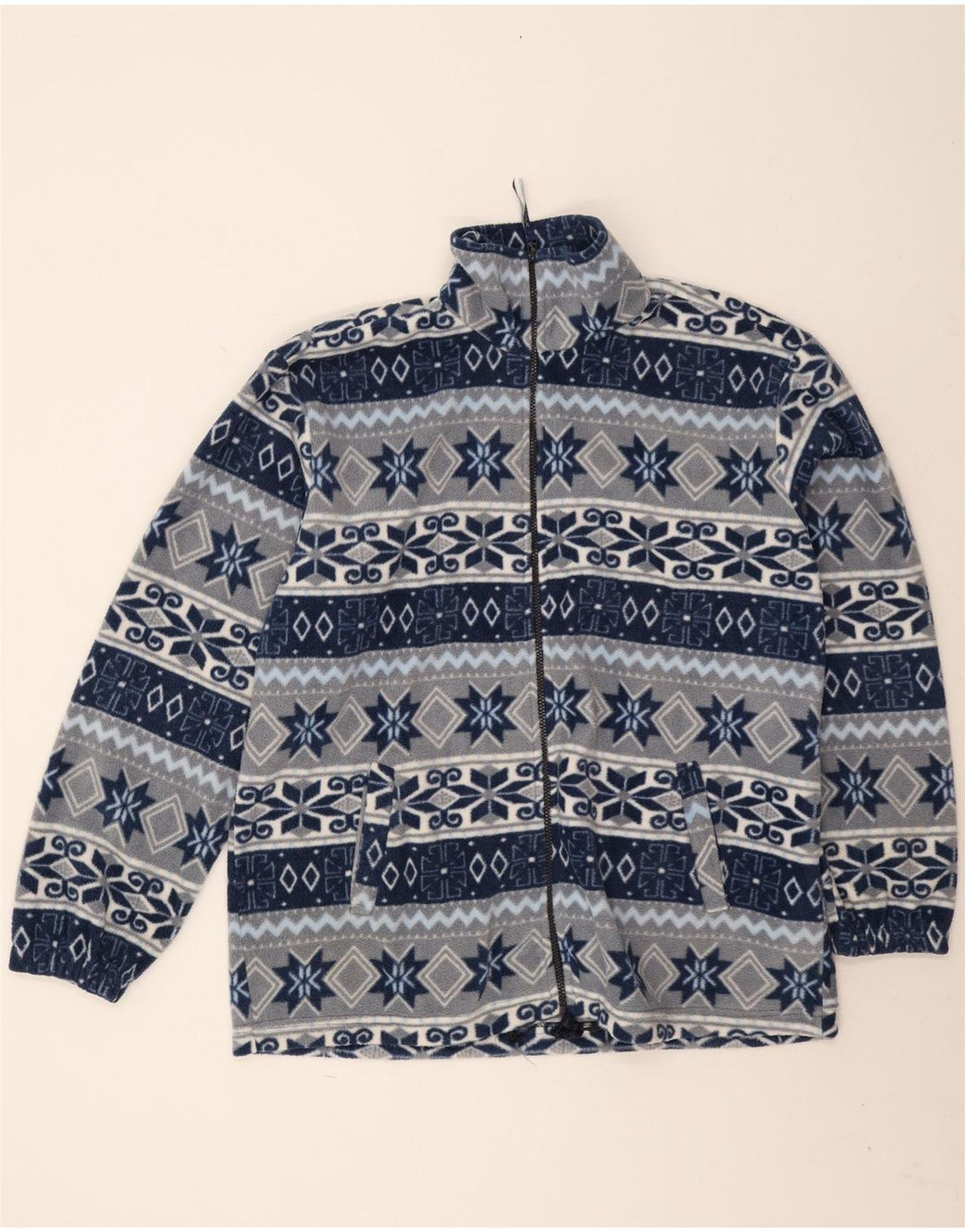 Vintage Herren Fleecejacke UK 44 2XL Marineblau Fair Isle Polyester