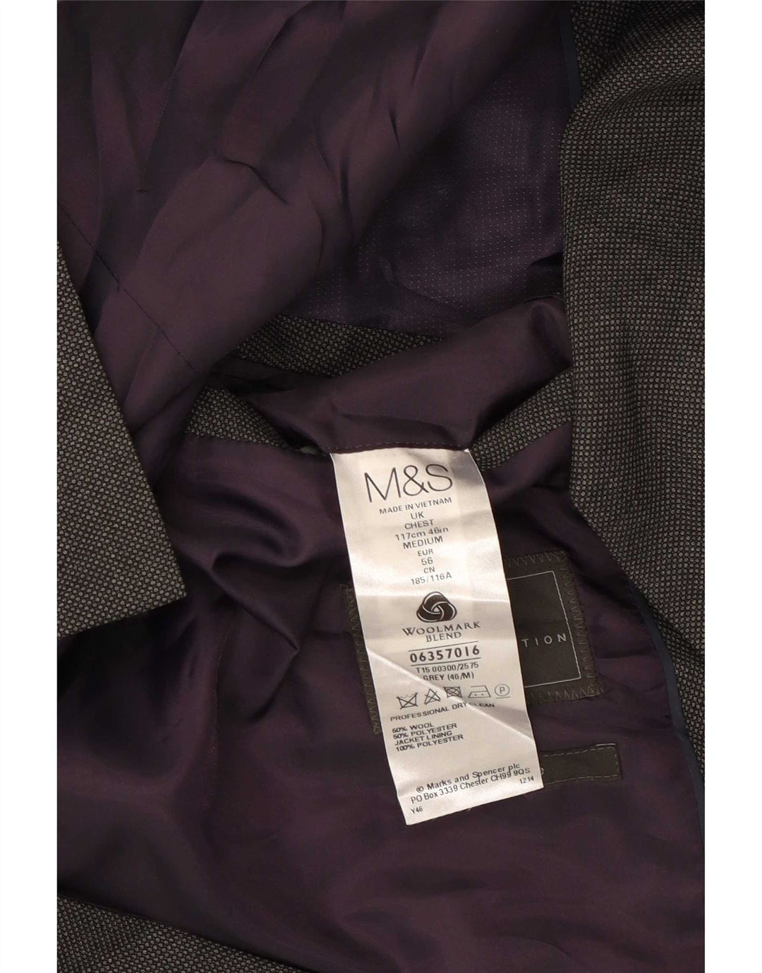 Marks & Spencer Herren-Blazer mit 2 Knöpfen, UK 46, XL, graue Wolle