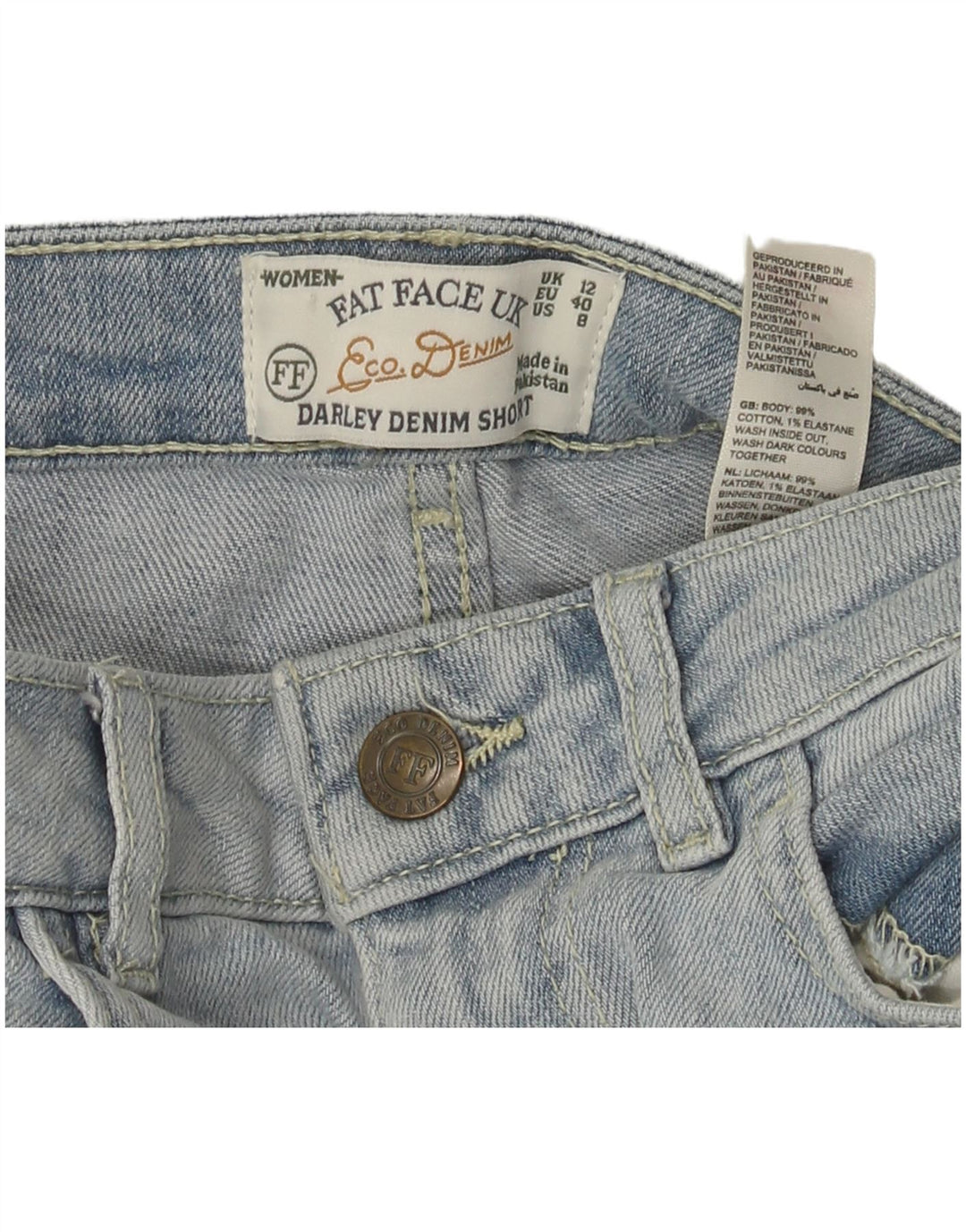 Fat Face Damen Jeansshorts UK 12 Medium W30 Blaue Baumwolle