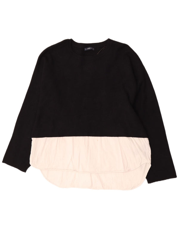Zara Damen-Pullover mit U-Boot-Ausschnitt, UK 14, Mittelschwarz, Farbblock