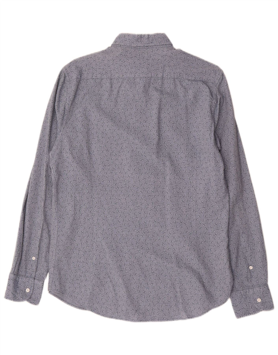 Massimo Dutti Herren-Hemd mit abstraktem Muster, mittelblaue Baumwolle mit Blumenmuster
