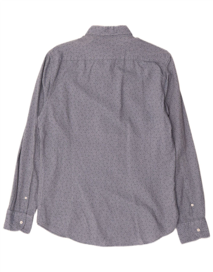 Massimo Dutti Herren-Hemd mit abstraktem Muster, mittelblaue Baumwolle mit Blumenmuster