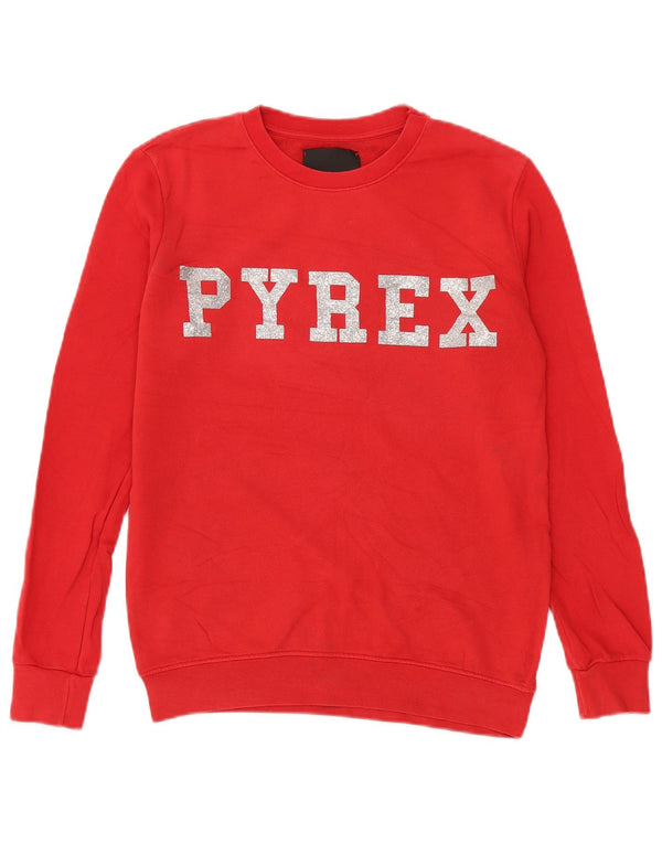 Pyrex Womens Graphic Oversized Sweatshirt Pullover UK 10 Small Rote Baumwolle