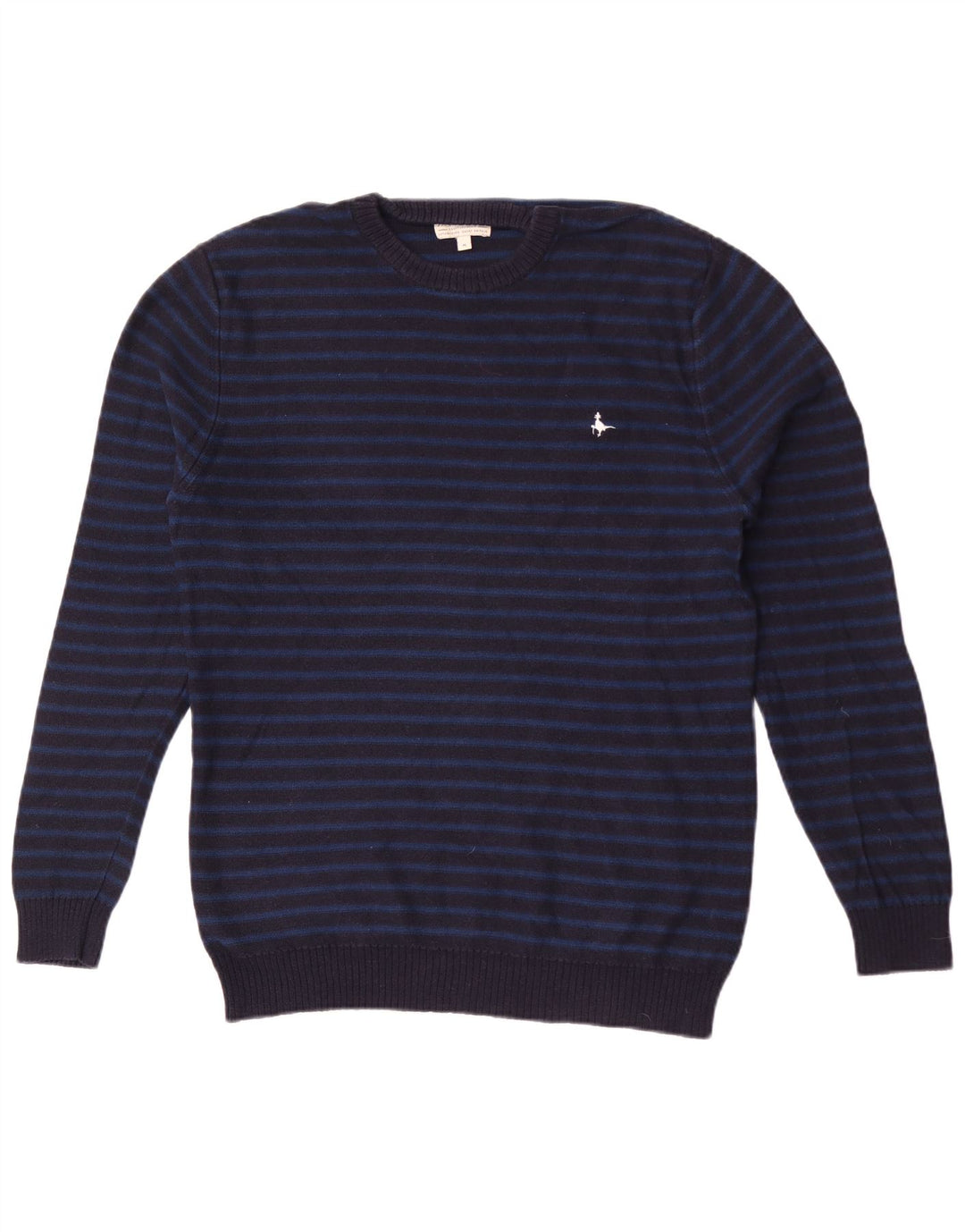 Jack Wills Herren-Pullover mit Rundhalsausschnitt aus mittelblauer, gestreifter Baumwolle