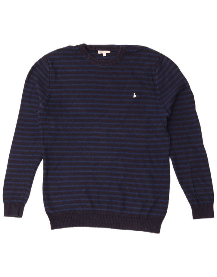 Jack Wills Herren-Pullover mit Rundhalsausschnitt aus mittelblauer, gestreifter Baumwolle