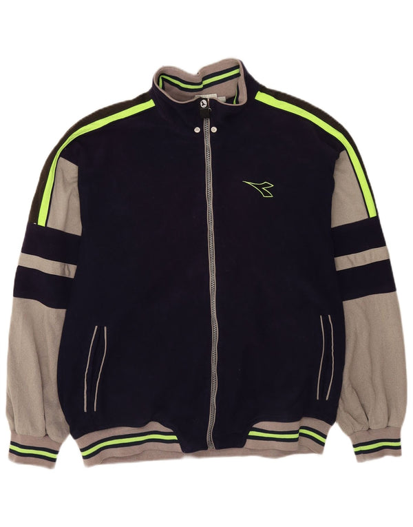 Diadora Mens Velour Tracksuit Top Jacket UK 42 Large Navy Blue Colourblock