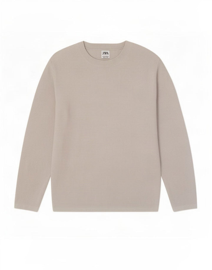 Zara Herren-Pullover mit Rundhalsausschnitt, mittelgraue Baumwolle