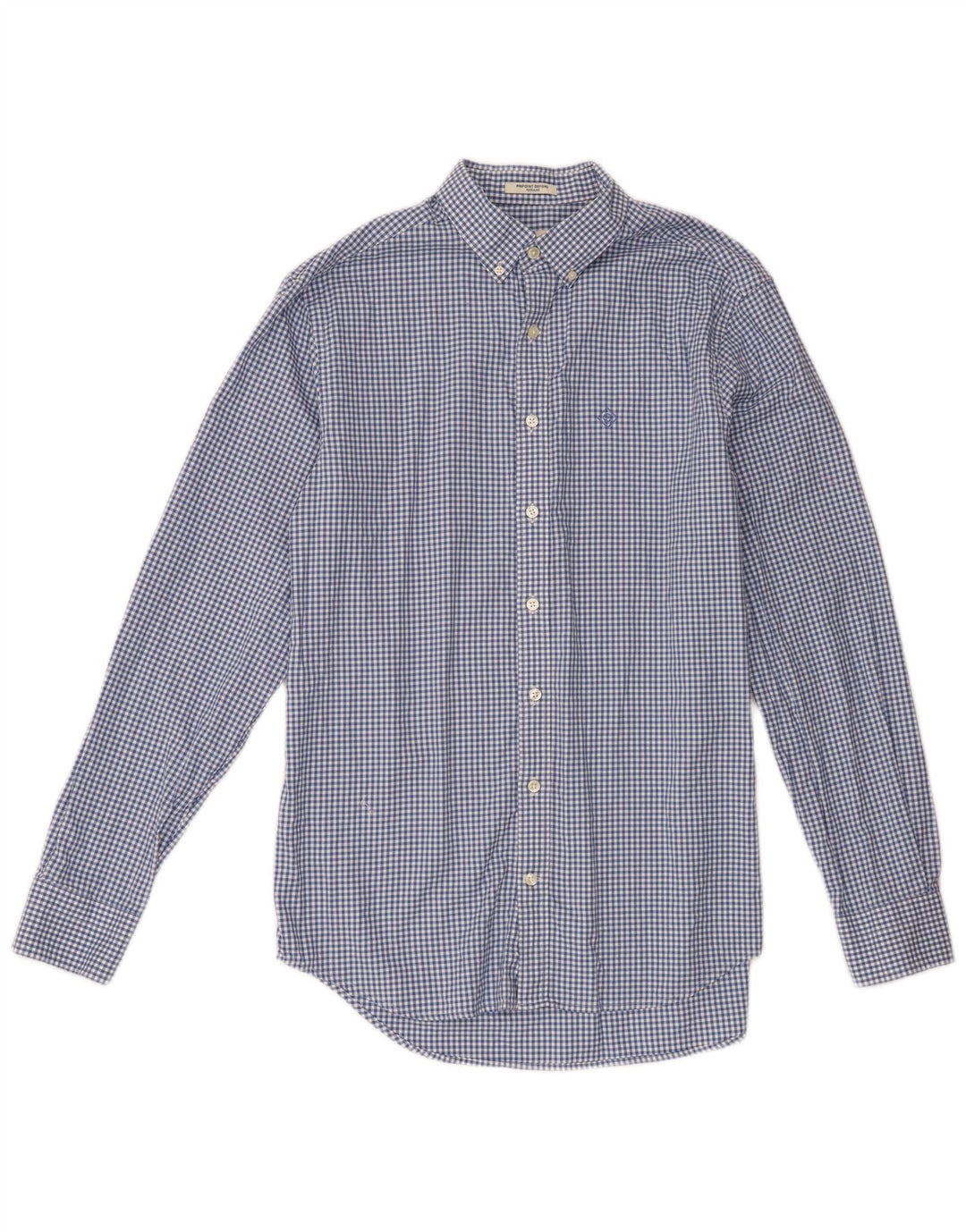 Gant Herrenhemd, Größe 39/40, 15 3/4, mittelblaue Gingham-Baumwolle